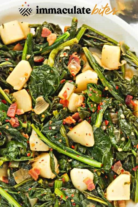 This turnip greens recipe is a simple veggie dish but certainly offers soul-satisfying deliciousness. It’s oozing with fantastic flavors from bacon, beef broth, and Creole seasoning kickstarted by sauteing. Best Turnip Greens Recipe, Southern Turnip Greens, Turnip Greens Recipe, Turnip Recipes, Southern Side Dishes, Turnip Greens, Turnips, Comfort Food Southern, Eat Seasonal