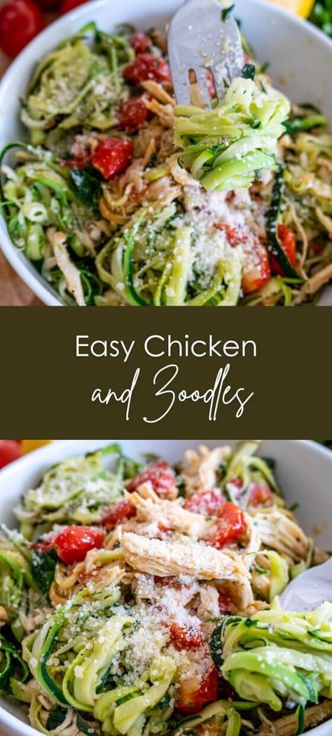 Easy Chicken and Zoodles Zoodles And Chicken, Chicken And Zoodle Recipes, Noodles With Zucchini, Chicken And Zoodles, Chicken Zoodle, Chicken Primavera, Spiced Cashews, Chicken Marinara, Med Diet