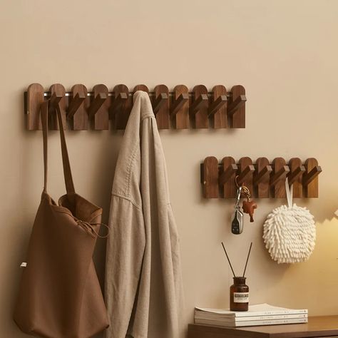 24.75US $ 27% OFF|Innovative Black Walnut Coat Rack Piano Key Design Scarf Hanger Multi Scene Versatile Wall Shelves Hidden Bag Holder| |   - AliExpress Mid Century Coat Rack Wall, Mcm Coat Rack, Walnut Coat Rack, Black Coat Rack Shelf, Unique Piano, Sculptural Coat Rack, Entryway Coat Hooks, Chic Wall Decor, Scarf Hanger