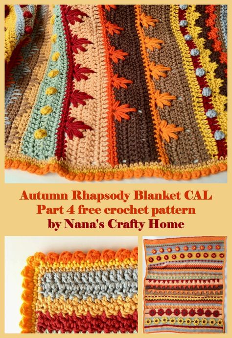 The Stitch Sampler Autumn Rhapsody Blanket CAL crochet a long Part 4 is a free crochet pattern and the final installment in the Autumn Rhapsody Blanket CAL! #nanascraftyhome Autumn Blanket Crochet, Fall Afghan Crochet, Fall Crochet Blanket Patterns, Fall Afghan, Cal Crochet, Crochet Pour Halloween, Fall Crochet, Fall Crochet Patterns, Confection Au Crochet