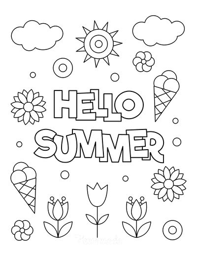 Schools Out Coloring Pages, Coloring Sheets Summer, Summer Time Coloring Pages, Hello Summer Crafts For Kids, Summer Color Sheets Free Printable, Summertime Coloring Pages, Summer Coloring Sheets For Kids, Free Summer Coloring Sheets, Hello Summer Coloring Pages