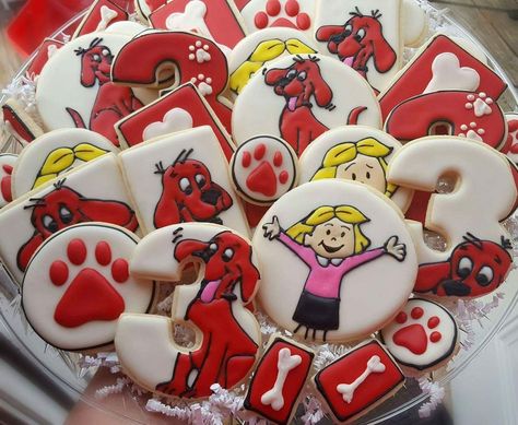 decorated sugar cookies clifford birthday Clifford Cupcakes, Clifford Birthday Party Ideas, Clifford Party Ideas, Clifford 1st Birthday Party, Clifford The Big Red Dog Cake, Clifford Themed Birthday Party, Clifford Birthday Cake, How To Draw Clifford The Big Red Dog, Clifford The Big Red Dog Birthday