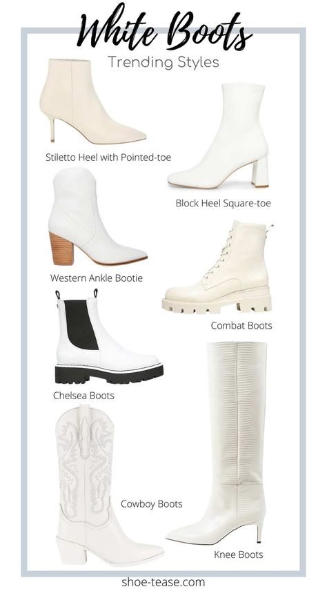 How to Wear White Boots Outfits - 55 Ideas with White Ankle to Knee Boots White Chelsea Boots Women, Outfit With White Boots, Low Boots Outfit, White Boots Outfits, Cream Boots Outfit, White Ankle Boots Outfit, White Boots For Women, White Lace Boots, Ankle Boots Outfit Winter