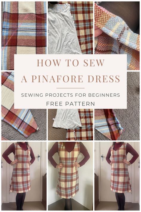 FREE PATTERN AND STEP BY STEP SEWING TUTORIAL FOR BEGINNERS ON HOW TO SEW A SIMPLE PINAFORE DRESS | FREE DRESS PATTERN Winter Pinafore Dress, Womens Pinafore Dress Pattern Free, Diy Jumper Dress Pattern, Suspender Dress Pattern, Simple Pinafore Dress Pattern, Jumper Dress Pattern Free, Jumper Sewing Patterns For Women, Beginner Dress Sewing Pattern Free, Diy Pinafore Dress Woman Free Pattern