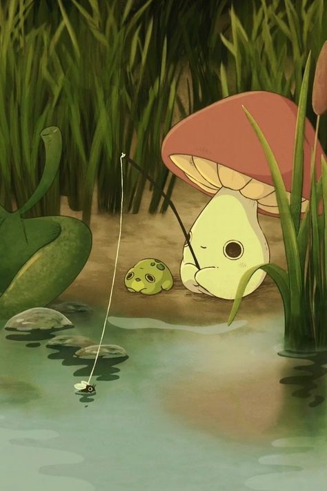 Frogs And Mushrooms, Movie Bloopers, Mushroom Wallpaper, Airport Pictures, Cocoppa Wallpaper, Frog Art, Cute Doodle Art, Frog And Toad, Dessin Adorable