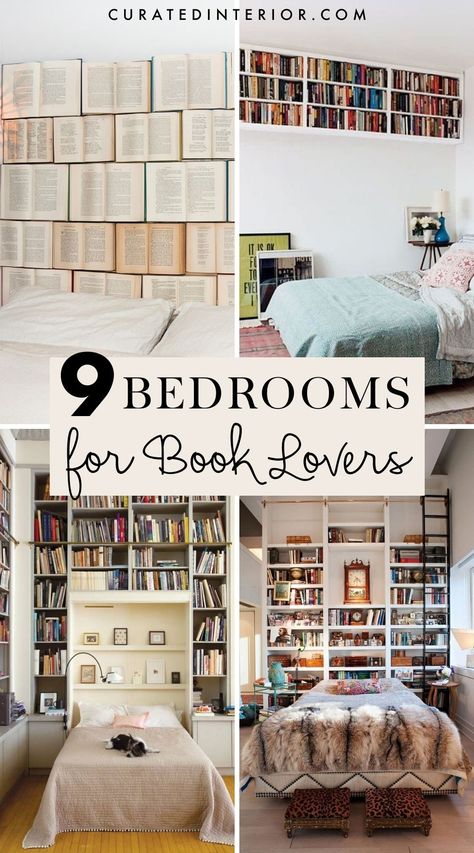 Bedside Bookshelf Master Bedrooms, Book Lovers Apartment, Book Nook Ideas Adults, Bedroom And Library In One, Diy Bookshelves Ideas Bedroom, Bedrooms With Library, Ways To Display Books In Bedroom, Book Inspired Bedroom, Library Bedroom Ideas Cozy