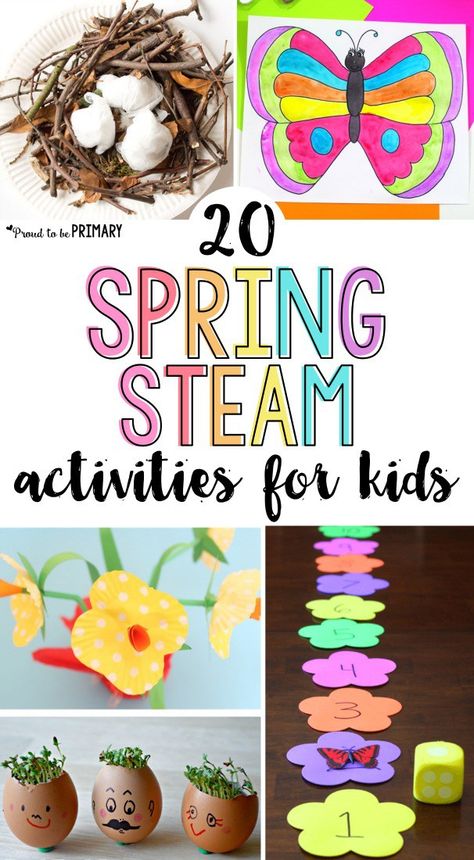 Welcome the new season with these 20 Spring STEAM activities for kids! Teach about flowers, butterflies, birds, and plants with arts & crafts, hands-on math and science experiments, and other learning ideas for spring. Spring Steam Activities, Spring Stem Activities, Steam Activities For Kids, Spring Learning Activities, Spring Activities For Kids, Spring Stem, Spring Science, Steam Lessons, Spring Lessons