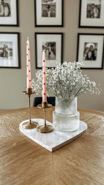 Ashley Alonzo on Instagram: "Simple Valentine dining table decor using a heart serving platter. 💕 Happy Friday Eve Friends! . Heart Candles from: @homegoods . #simpleisbeautiful #simpleisbetter #diningtables" Modern Valentines Decor, Valentine Table Decor, Valentines Table Decor, Heart Candles, Friends Heart, Happy Friday Eve, Valentine Table Decorations, Friday Eve, Valentines Decor