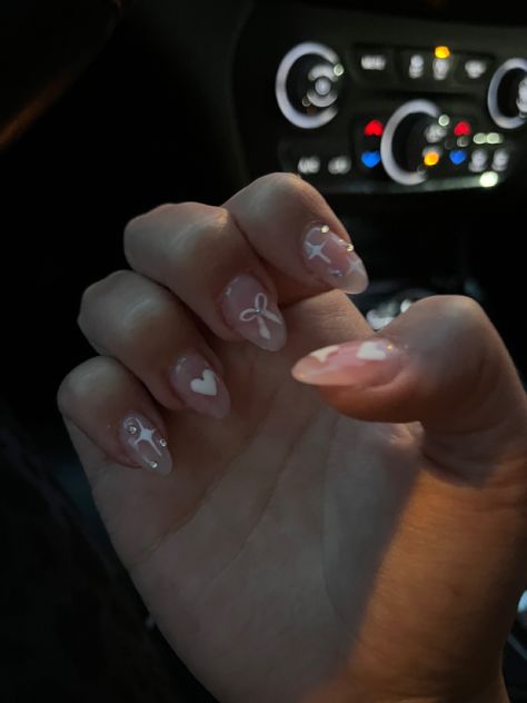 gilry nails! coquette aesthetic, pink nails, light pink nails, star nails, heart nails, sparkle nails, bow nails, gem and gemstone nails! Bow And Star Nails, Pink Nails Light, Aesthetic Pink Nails, Gemstone Nails, Nails Light Pink, Light Pink Acrylic Nails, Coquette Aesthetic Pink, Nails Bow, Nails Star