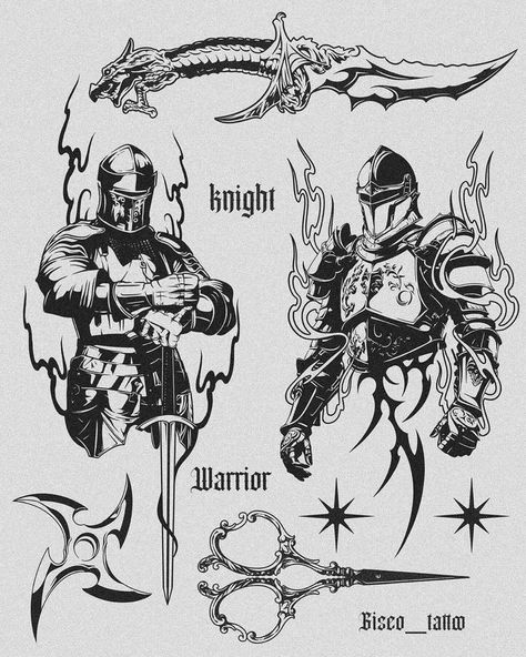 Knight Tattoo Design, Dark Tattoos For Men, Medieval Tattoo, Knight Tattoo, Torso Tattoos, Creepy Tattoos, Tattoo Style Drawings, Tattoo Design Book, Tattoo Art Drawings