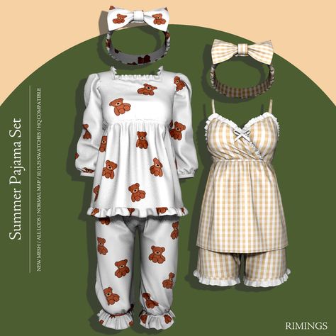 Los Sims 4 Mods, The Sims 4 Cabelos, Pijamas Women, Die Sims 4, Sims 4 Cas Mods, Sims 4 Cc Kids Clothing, Summer Pajama Set, The Sims 4 Pc, Free Sims 4