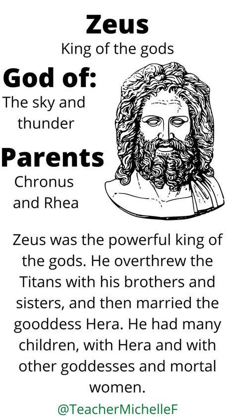 Some basic information about the king of the Greek gods, Zeus. The Greek myths are a fun way for children learning English as a foreign or second language to practice their reading skills. These entertaining stories as a good introduction to early European literature and history. Greek Mythology Story, Greek Myths For Kids, Greek Gods Zeus, Greek Mythology Zeus, European Literature, Zeus Greek, Greek Stories, Myth Stories, Zeus Children