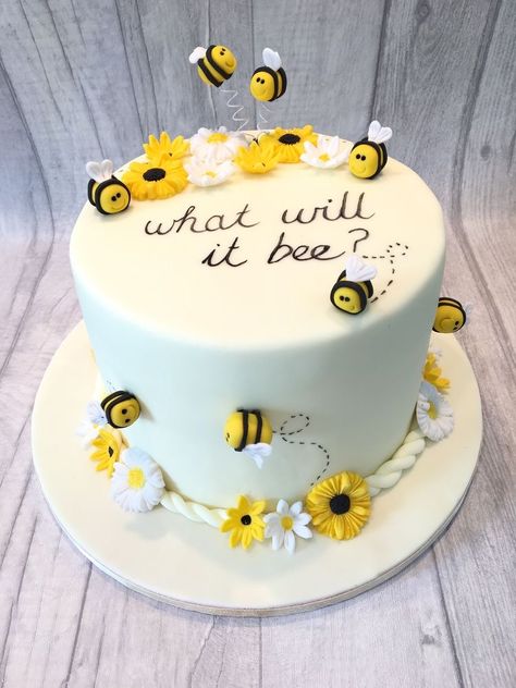 Bee Baby Shower Cake, Bee Themed Gender Reveal, Baby Shower Cakes Neutral, What Will It Bee, Baby Gender Reveal Party Decorations, Honey Bee Baby Shower, Bee Gender Reveal, Bee Cakes, Bee Baby Shower Theme