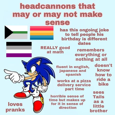 Sonic Headcanons Tails, Sonic Text Posts, Sonic Kinnie Bingo, Sonic Headcanons, Personality Chart, Heavy Breathing, Game Sonic, Avatar Funny, Lord Help Me