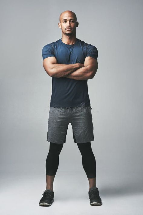 Black man, portrait and confident in studio for fitness, strong and sportswear for workout or training. Male person royalty free stock photography Confident Poses, Sport Photoshoot Ideas, Fitness Portrait, Sports Photoshoot, Fitness Content, Nasm Cpt, Person Photo, Face Health, Gym Photos