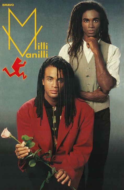 1980s Guys Fashion, Milli Vanilli Costume, Millie Vanillie, Mixed Actors, Double Portraits, 80s Posters, Milli Vanilli, 90s Fashion Men, Disney Animated Movies