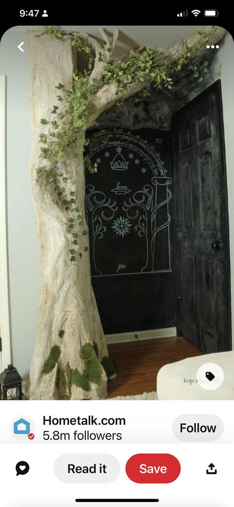 Lotr Mural Wall Art, Lotr Bedroom, Elven Bedroom, Lord Of The Rings Decor, Lotr Aesthetic, Apartment Designs, Basement Inspiration, Reading Nooks, Mural Wall Art