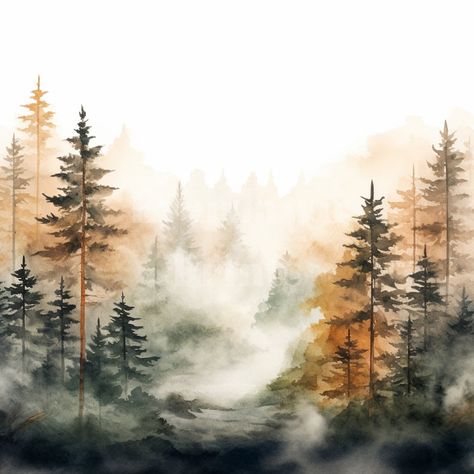 Forest Drawing Watercolour, Watercolour Projects, Pretty Doodles, Watercolour Forest, Watercolour Woodland, Painted Forest, Notebook Inspiration, Forest Clipart, Ideas Cuadros