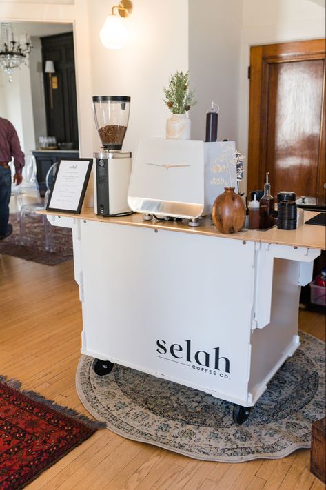 Coffee Carts Design, Collapsible Coffee Cart, Coffee Popup, Small Coffee Cart, Coffee Cart Ideas, Espresso Cart, Matcha Shop, Coffee Catering, Mobile Coffee Cart