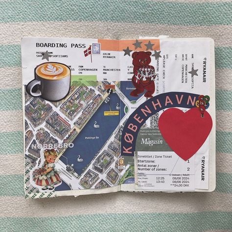 Junk journal: Copenhagen edition 🥐🚲�🎡 Journal Ideas Collage, Travel Junk Journal Ideas, Travel Junk Journal, Junk Journaling Ideas, Travel Journal Ideas, Junk Journal Inspiration, Scrap Journal Ideas, Junk Journaling, Junk Journal Pages