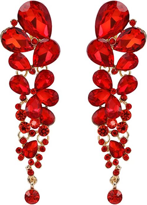 Amazon.com: EVER FAITH Rhinestone Crystal Elegant Waterdrop Bridal Feast Dangle Clip-on Earrings Red Gold-Tone: Clothing, Shoes & Jewelry Elegant Red Drop Crystal Earrings, Red Crystal Drop Earrings, Red Drop Clip-on Earrings For Party, Formal Red Dangle Clip-on Earrings, Elegant Red Clip-on Earrings For Evening, Teardrop Earrings Wedding, Dressy Earrings, Faith Jewelry, Jewelry Fashion Trends