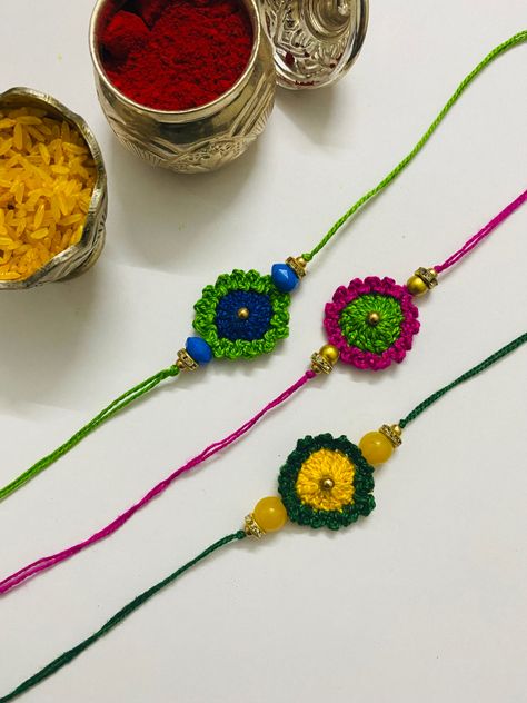 Rakhi Designs Handmade, Crochet Rakhi, Crochet Boho Bag Pattern, Crochet Boho Bag, Handmade Rakhi, Coaster Pattern, Rakhi Design, Crochet Coaster Pattern, Crochet Coaster