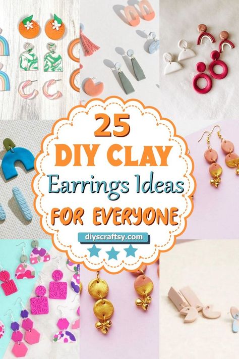 DIY Clay Earrings Easy Polymer Clay Ideas Jewelry, Diy Air Dry Clay Earrings, Christmas Earing Diy, Easy Clay Earrings For Beginners, Air Dry Clay Earrings Diy Ideas, Polymer Clay Jewelry Diy For Beginners, Easy Polymer Clay Earrings Diy, Handmade Clay Earrings Ideas, Easy Diy Clay Earrings