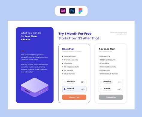 Two Pricing Plan UI Template FIG, PSD, XD Web Header, Table Template, Pricing Table, Visual Marketing, Ui Elements, Video Services, Plan Design, What You Can Do, Speed Up