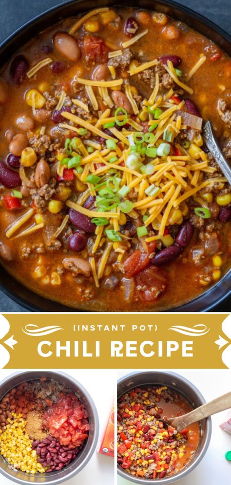 Easy Instant Pot Chili tastes like it’s been slow cooking all day, but takes a fraction of the time. Made with healthy ingredients, it reheats amazing and is made in under 30 minutes. Chilli Recipe Pressure Cooker, Beef Chili Instant Pot Recipes, Chilli Pressure Cooker Recipe, Insta Pot Chili Easy, Instant Pot Slow Cooker Chili, Healthy Chili Instant Pot, Chili In The Instant Pot, Pressure Cooker Chili Recipes, Cosori Pressure Cooker Recipes