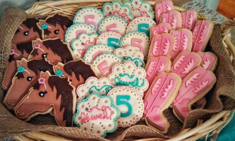 Horse Party Cookies, Spirit Riding Free Cookies, Spirit Cookies Horse, Horse Birthday Cookies, Cowgirl 10th Birthday Party, Cowgirl 5th Birthday Party, Spirit Themed Birthday Party Girl, Horse Party Ideas For Girls Diy, Cowgirl Toddler Birthday Party