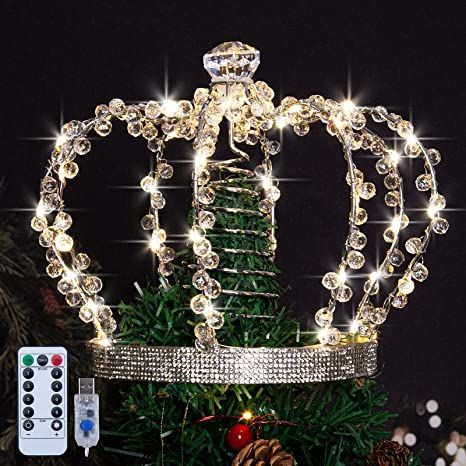 Amazon.com: LAWOHO Christmas Tree Topper Star, Jeweled Crown with 60 Warm White LED USB Lighted Tree Topper, Xmas Tree Decor with Remote Control 8 Lighting Mode, Timer, Dimmer for Christmas Tree Ornament（Silver : Home & Kitchen Best Christmas Tree Toppers, Waterfall Fairy, Christmas Tree Topper Star, Tree Bedroom, Lighted Tree Topper, Christmas Tree Star Topper, Xmas Tree Decor, Christmas Tree Tops, Buy Christmas Tree