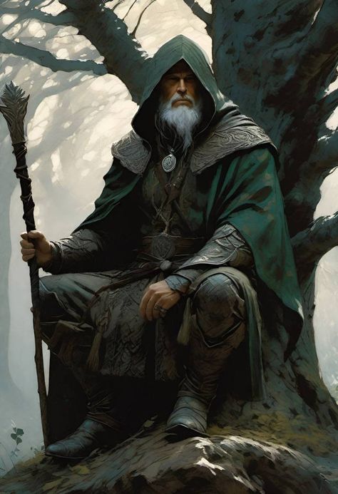 Old Druid Male, Old Wizard Character Design, Dnd Druid Male, Male Druid Character Art, Old Wizard Art, Elf Librarian, D&d Monk, Dnd Wizard Art, Fantasy Wizard Art