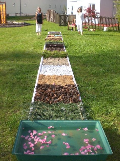 Make your own sensory walk with interesting textures and materials for children to walk over.  This is a great multi-sensory Active Learning activity for students with sensory impairments, multiple disabilities and other special needs! Outdoor Play Spaces, Recreation Therapy, Outdoor Play Areas, Sensory Garden, Outdoor Play Area, Outdoor Education, Natural Playground, Outdoor Classroom, School Garden