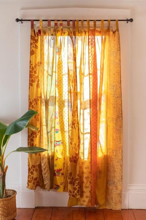 PRICES MAY VARY. Size & Material- 210 x 110 cm & Made of old Indian silk sari (The Images are Reference Purpose only. Because these are made from used silk sari and each and every is unique in Nature)) Enliven your living space with This light-filtering gypsy curtains wash spaces in a warm glow from sunrise to sunset. spree in lovely With bohemian curtains! Lightweight sari material for you living room bed room Kitchen interior design Color : color, Content - 1 Piece Curtain. Single piece drape Eclectic Curtains, Hippie Curtains, Cortinas Boho, Indian Curtains, Patchwork Curtains, Ikea Kura Bed, Balkon Decor, Curtain For Door Window, Bohemian Curtains