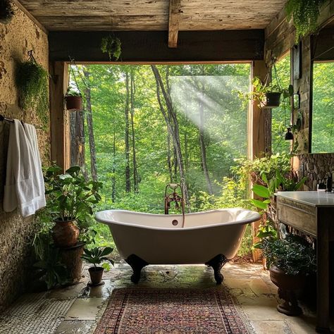 Cabin Bathtub, Bathhouse Aesthetic, Bathtub Aesthetic, Cottage Bathroom, Earthship, Garden Oasis, Bath House, Off Grid, Off The Grid