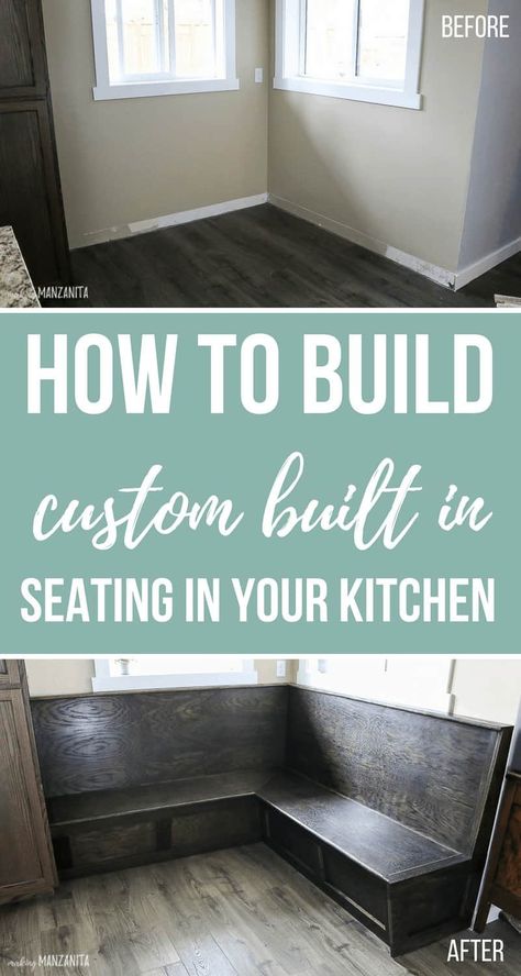 How to build custom built in seating in your kitchen! We wanted to install a banquette bench in the corner of the breakfast nook. We thought it would add some character to the kitchen and provide some extra storage. #storage #kitchen #builtins #woodworking #dinette Banquet Bench, Kitchen Corner Bench, Corner Bench With Storage, Seating In Kitchen, Diy Breakfast Nook, Booth Seating In Kitchen, Breakfast Nook Bench, Corner Bench Seating, Diy Bank