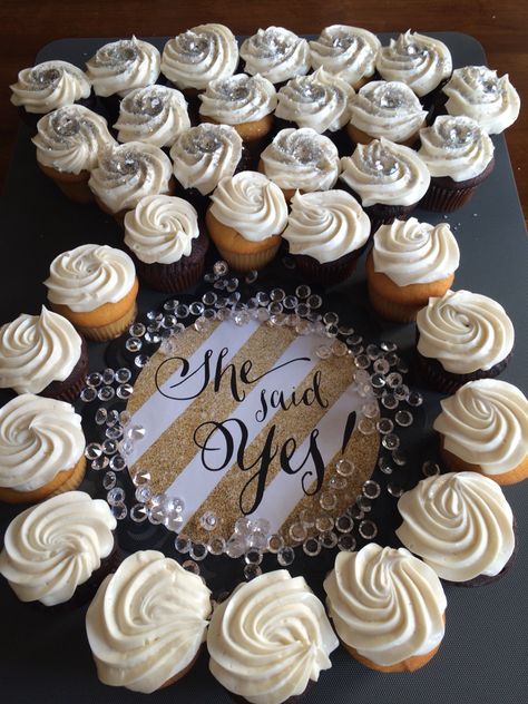 She Said Yes engagement party wedding cupcake cake - Made by Janelle Arrighi (June 2015) Fiesta Shower, Holi Party, Bridal Shower Planning, Bride Shower, Dessert Party, Bridal Shower Cakes, Wedding Cakes With Cupcakes, Bridal Shower Cake, Bridal Shower Brunch