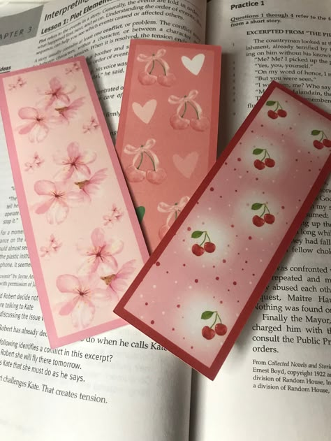 Cherry Magic bookmarks(3) Cherry blossom Cherry bows& hearts Spring cherries Cherry Blossom Bookmark, Handmade Bookmarks Diy, Cherry Magic, Writing Paper Printable Stationery, Diy Gift Set, Diy Journal Books, Art Journal Therapy, Cute Bookmarks, Diy Bookmarks