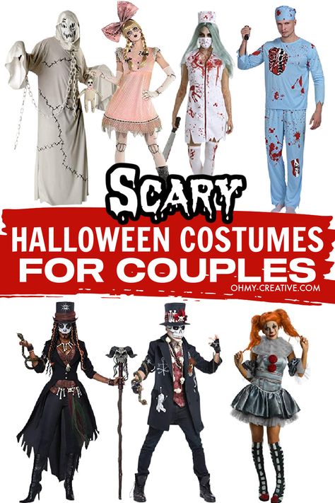 Diy Halloween Costumes For Couples Scary, Scary Halloween Costumes Diy Horror, Halloween Costumes Scary Horror Couples, Scary Halloween Costume Couples, Homemade Scary Halloween Costumes, Couple Horror Halloween Costumes, Scary Halloween Costume Ideas Group, Couple Zombie Costume, Gory Halloween Costumes Couples