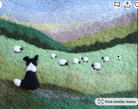 Painting With Wool, Sheep Grazing, Wool Painting, Felted Soap, Needle Felting Diy, Wool Felt Projects, Wool Needle Felting, Felt Pictures, Needle Felting Tutorials