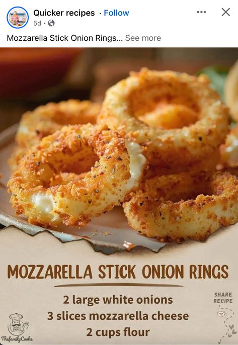 Mozzarella Stick, Best Appetizer Recipes, Bake Cheesecake, Savoury Recipes, Family Cookbook, Snacks Für Party, Onion Rings, Cookbook Recipes, Mozzarella Cheese