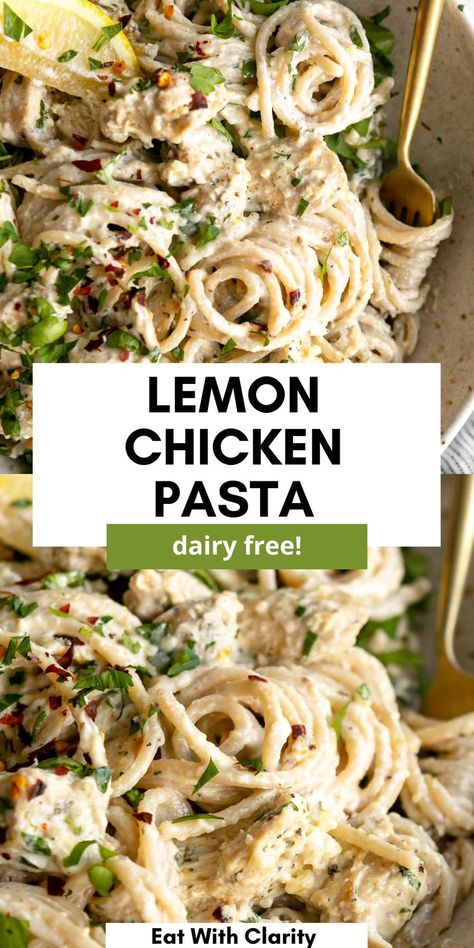 Chicken Pasta Creamy, Dairy Free Pasta Recipes, Gluten Free Dairy Free Dinner, Dairy Free Lunch, Pasta Creamy, Dairy Free Cooking, Lemon Chicken Pasta, Dairy Free Pasta, Dairy Free Recipes Dinner