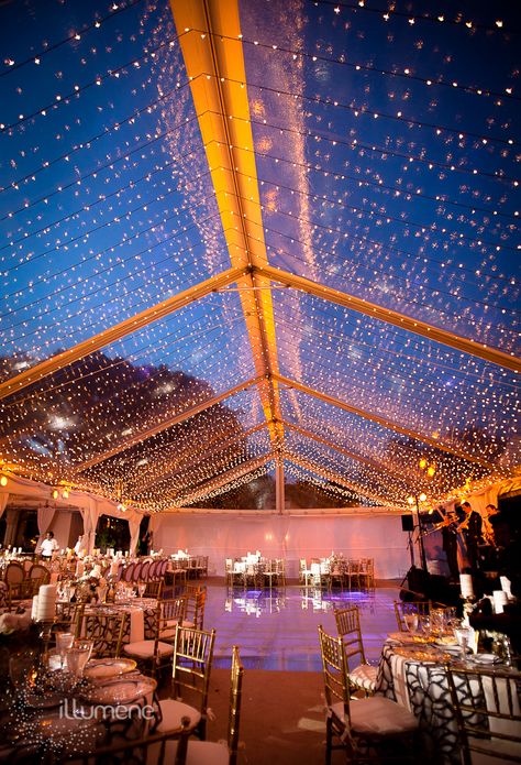 Wedding Reception Dance Floor, Tent Wedding Reception, Cloudy Night, Purple Lighting, Clear Tent, Beautiful Outdoor Wedding, Tent Lighting, Reception Inspiration, Twinkling Lights