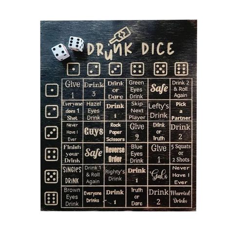 Drinking Dice Tray Wooden Adult Drinking Dice Game Set Drinking Dice Bar Drunk Party Game For Adults Drinking Games Board Games, Diy Drinking Games, House Party Games For Adults, Divorce Party Games, Adult Games For Parties, Dice Games For Adults, Game Night Ideas For Adults, Games For Adults Party, Bday Games