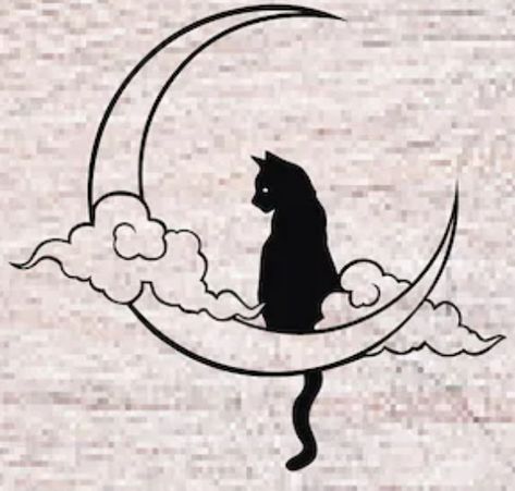 Cat In Moon Tattoo, Black Cat Moon Tattoo, Cat Doodle Tattoo, Moon Cat Tattoo, Black Cat Tattoos, Statue Tattoo, Silhouette Tattoos, Doodle Tattoo, Cat Tattoo Designs