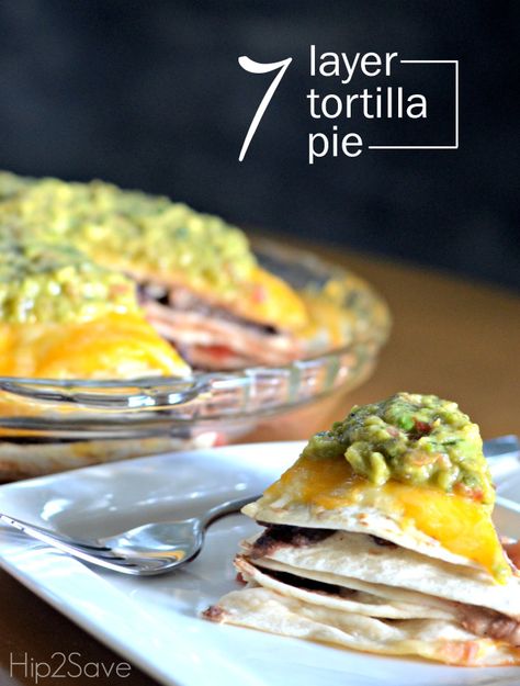 7 Layer Tortilla Pie (Meatless Monday Recipe) Here’s an easy-to-make meatless dish that uses inexpensive pantry staples which result in a delicious Mexican inspired meal. Meal recipe from @hip2save. Tortilla Pie, Meatless Dishes, Making Pizza, Lent Recipes, Family Trust, Meatless Monday Recipes, Vegetarian Entrees, 7 Layer, Budget Friendly Recipes