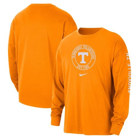 Celebrate your unwavering Tennessee Volunteers spirit with the Men's Nike Tennessee Orange Tennessee Volunteers Heritage Max90 Long Sleeve T-Shirt. Crafted from soft cotton, this long sleeve tee proudly displays the Tennessee Volunteers logo, showcasing your allegiance to the beloved college football team. Whether you're cheering from the stands or representing your team off the field, this T-shirt is the perfect way to show your Tennessee Volunteers pride. Tennessee Vols Football Jersey, Tennessee Vols Shirts, Vintage Tennessee Vols Sweatshirt, Volunteer Shirt, Mens Tennessee Vols Shirt, Tennessee Orange, Orange Long Sleeve Cotton T-shirt, Pants Shirt Men, College Football Teams