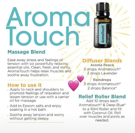 Doterra Aromatouch, Aromatouch Technique, Essential Oil Mixtures, Doterra Blends, Relaxing Essential Oils, Medicinal Herbs Garden, Essential Oils For Pain, Doterra Essential Oils Recipes, Essential Oil Diffuser Blends