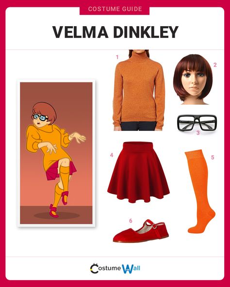 The best cosplay guide for dressing up like Velma Dinkley, the nerdy member of the Mystery Crew from the TV series, Scooby-Doo, Where Are You! Velma Halloween Costume, Velma Costume, Cartoon Halloween Costumes, Scooby Doo Costumes, Fred Jones, Shaggy Rogers, Costume Guide, Velma Dinkley, Daphne Blake