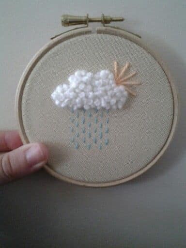 Rain Cloud Embroidery, Cloud Embroidery Pattern, Cloud Embroidery Tutorial, Cloud Embroidery Design, Raindrop Embroidery, Spring Embroidery Designs, Spring Embroidery Patterns, Embroidery Clouds, Rain Embroidery